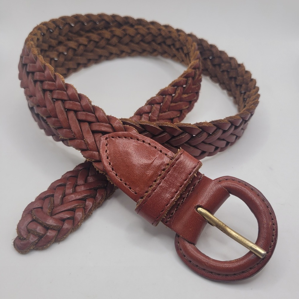 Brown Leather Belt 32 Woven Braided Boho Preppy Equestrian Rustic Heritage